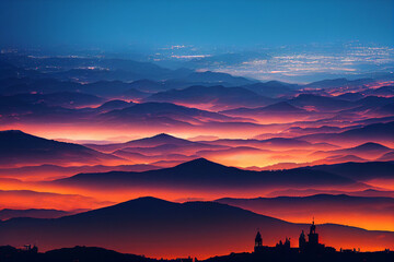 sunset landscape wideshot lights