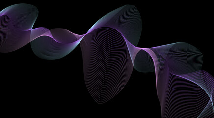 Fototapeta premium Wave line background with smooth shape. Beautiful wavy gadiant line on a black background. Horizontal banner template. Abstract futuristic template. Scientific technological wallpaper.