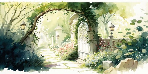 Dreamy Garden with Light Watercolour Art