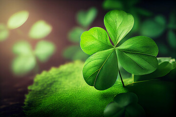 Green four-leaf clover background with copy space. - 569189671