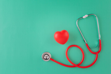Doctors Day or World Health Day concept for background with stethoscope, red heart and checklist