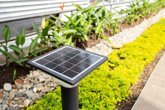 panel de luz solar, en lampara de jard&iacute;n