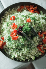 ready-made salad in a plate on the table