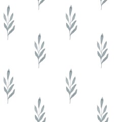 Seamless pattern with colors. Pattern with watercolor twigs. Children's print. Blue leaves and twigs. Watercolor pattern with leaves