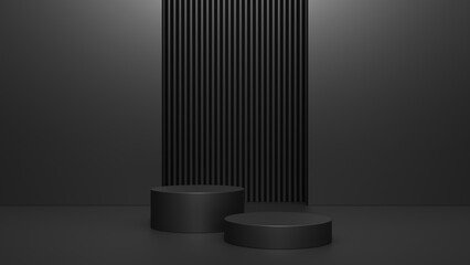 Empty podium or pedestal display on dark background with stand concept, Blank product shelf standing backdrop. 3D rendering.