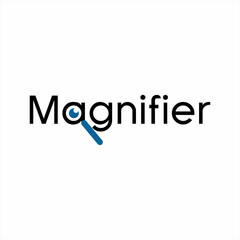 Magnifier word design with magnifying glass symbol concept on letter A.