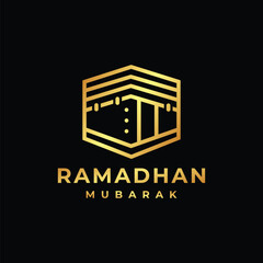 Ramadan logo. Kaaba golden logo design vector illustration