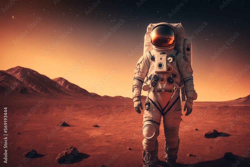 Sticker astronaut walking on mars made with generated ai