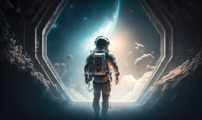 Obraz na płótnie Canvas astronaut looking into space made with generative ai