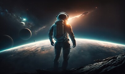 Astronaut on another planet in space made with generated ia