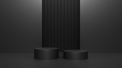 Empty podium or pedestal display on dark background with stand concept, Blank product shelf standing backdrop. 3D rendering.