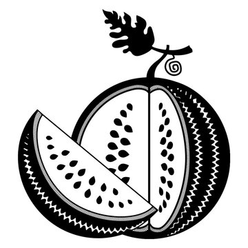 black and white watermelon slice and whole clip art preview