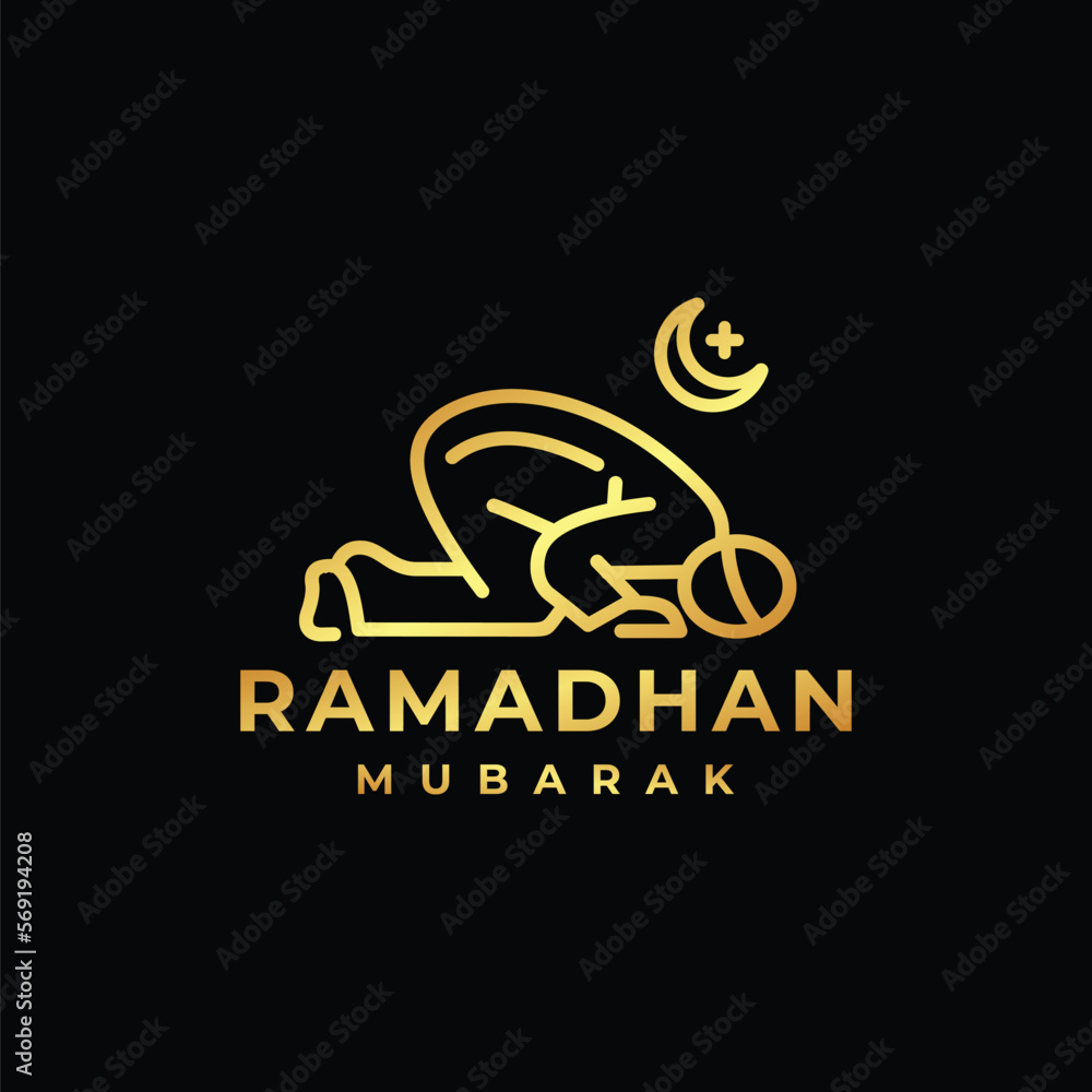 Wall mural Ramadan logo. Islamic pray golden logo design vector illustration