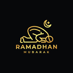 Ramadan logo. Islamic pray golden logo design vector illustration