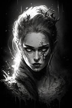 The Snow Queen of zombies, dark fantasy, horror, demon. Generative AI