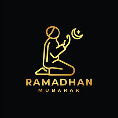 Ramadan logo. Islamic pray golden logo design vector illustration