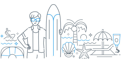 Surfing - modern line design style illustration