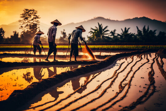 farmers planting rice, Generative AI