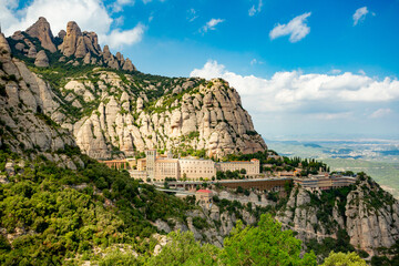 Montserrat Abbey and mountain near Barcelona, Spain - obrazy, fototapety, plakaty