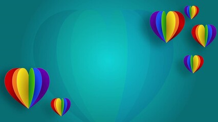 Balloons in form of paper hearts of rainbow colors, symbols of love of LGBT community on blue background. - Powered by Adobe