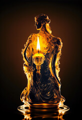 burning candle like woman body shape full view very detailed