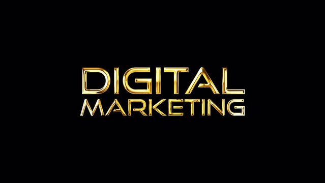 Digital Marketing golden text with light glowing effect on black abstract background isolated with alpha channel Quicktime Prores 444 encode. 