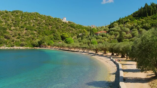 Beautiful Paralia Dexia bay with turquoise sea water on Ithaca island, Greece