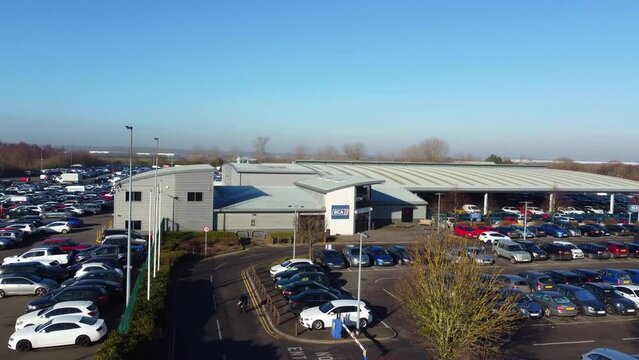 Aerial Footage of Huge Car Parking at Kempston Bedford Town of England UK. The Footage  Was Captured on 06-Feb-2023 with Drone's Camera