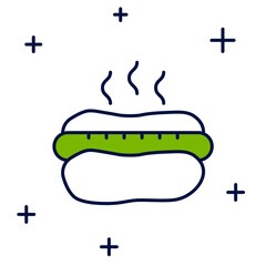 Filled outline Hotdog sandwich with mustard icon isolated on white background. Sausage icon. Fast food sign. Vector