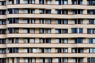 Wall of an apartment block with balconies, mady by Generative AI