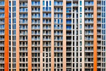 Wall of an apartment block with balconies, mady by Generative AI