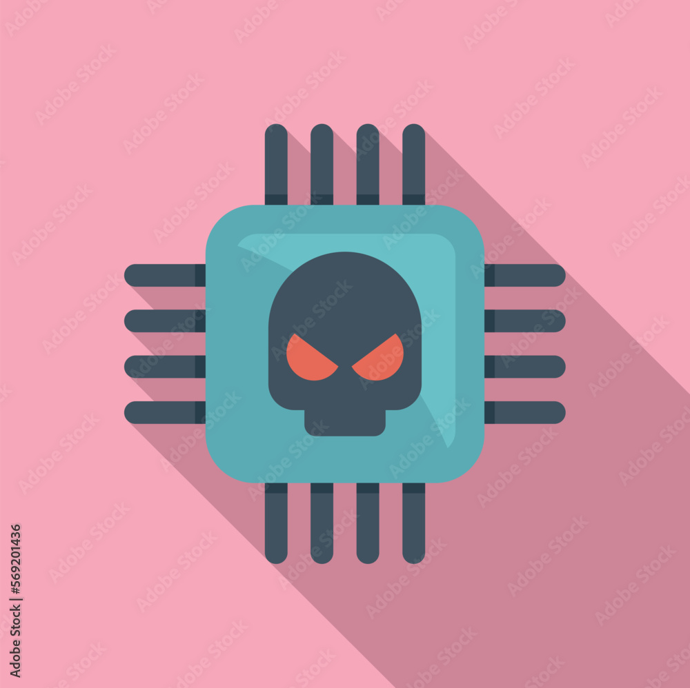 Poster processor malware icon flat vector. virus error. fraud alert