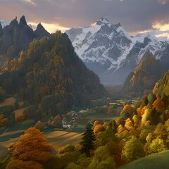 A valley, with mountains in the background, mady by Generative AI