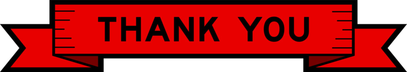 Ribbon label banner with word thank you in red color on white background