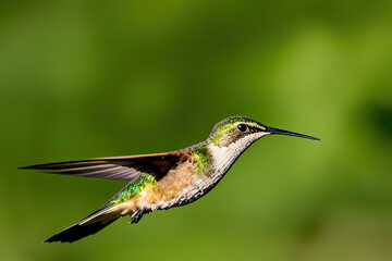 Fototapeta na wymiar A hummingbird with its wings spread open.