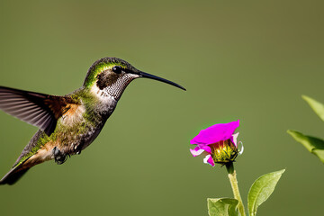Fototapeta na wymiar Close-up of a hummingbird pollinating a flower,