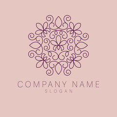 Lotus flower logo design. Line art lotus logotype. Bohemian flower and stars logo template.