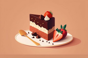 a piece of cake with chocolate and strawberries