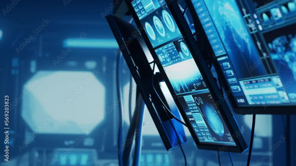 Fototapete futuristic spaceship control panel interface. spacecraft digital dashboard background with indicator