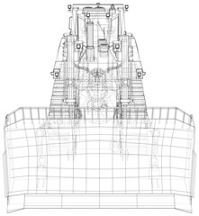 Loader or bulldozer. Excavator Vector illustration. Wire-frame line isolated. Vector rendering of 3d