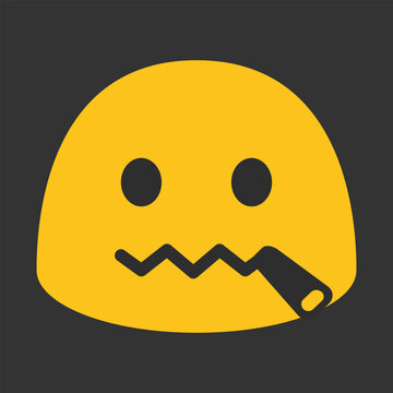 Zipper-Mouth Face vector emoji design. Isolated yellow face with simple, open eyes and a closed zipper for a mouth. Stop talking, secret sign design.