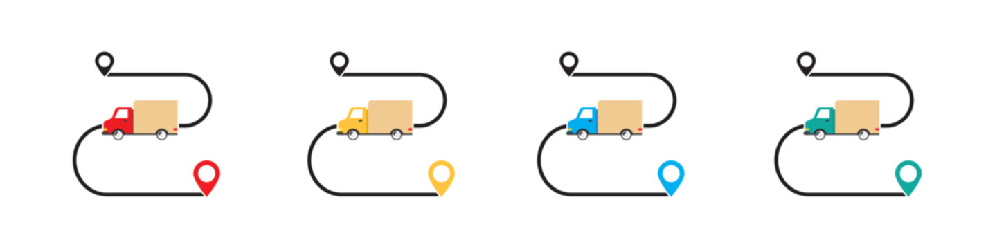 We have moved - banner. Relocation on changed address. Truck with map pointer. New shop location. Moving office. Vector illustration. Vector Illustration. EPS 10