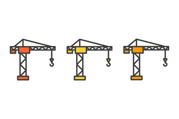 Construction crane icon set. Red, orange and yellow construction crane icons