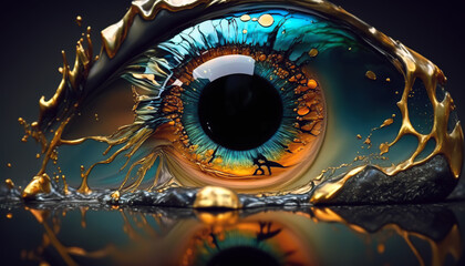 illustration of an eyeball spreading with liquid glass