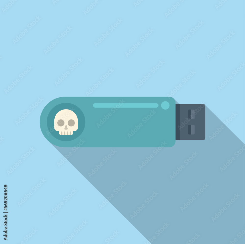 Poster usb virus data icon flat vector. hacker error. fraud alert