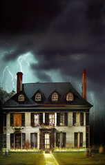House and thunderstorm - Created with Generative AI Technology