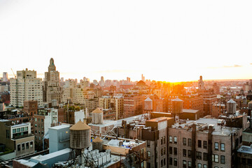 View of downtown manhattan at golden hour from union square rooftop