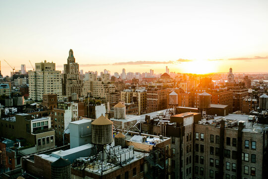 View of downtown manhattan at golden hour from union square rooftop © Sophie