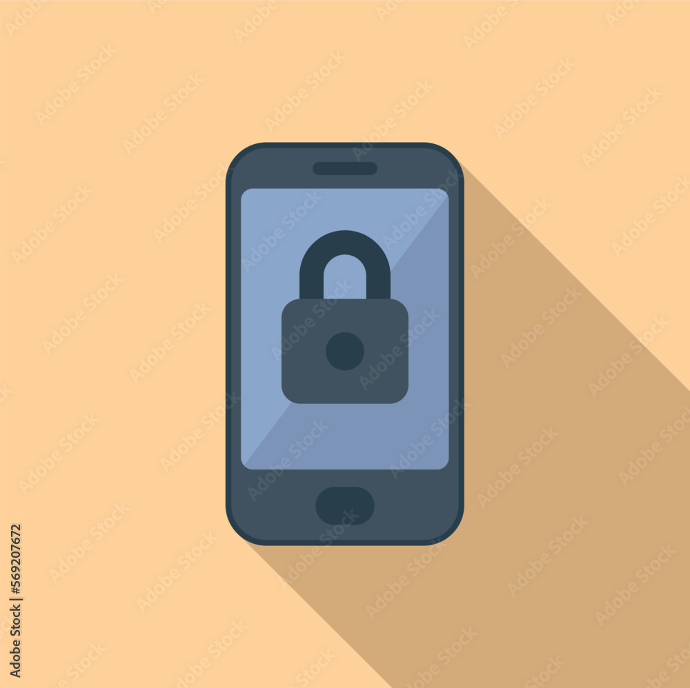 Poster phone lock icon flat vector. hacker error. security bug