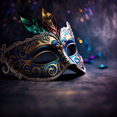Traditional colored carnival mask of Venice, with feathers, Generative AI